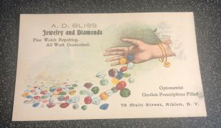 Vintage Advertising Trade Card - A.  D.  Bliss Jewelry & Diamonds,  Albion Ny