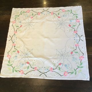 Hand Embroidered Vintage Linen Table Cloth