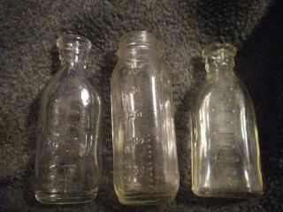 3 Vintage Baby Doll Glass Bottles 3 " Nr