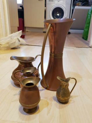5 Weba Ware Vintage Antique Copper & Brass Jug Coffee Pot Milk Ewer Flower Pot