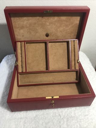 Vintage Mark Cross Red Leather Jewelry Box Made In Italy 3