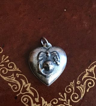Vintage Sterling Marines Wwii 1940’s Puffy Puffed Heart Charm Pendant No Mono
