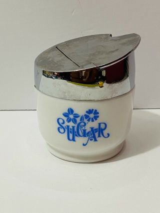 Vintage Gemco Milkglass Sugar Dish/shaker/bowl Blue Mod Flowers