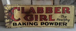 Vintage 1950s Clabber Girl Baking Powder Metal Advertising Tin Sign