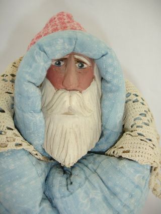 Handcrafted Santa Folk Art Father Christmas,  Vintage Quilt,  Wood,  13 inches 2