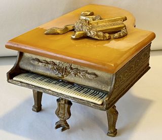 Vintage Large Deco Bakelite Lid Grand Piano Swiss Music Box Plays Happy Birthday