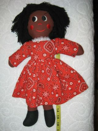 Vtg 16 " Black/ African American Gambina Rag Doll W/ Red Bandana Print Dress Euc