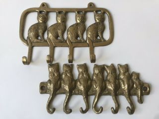 Vtg Set Of 2 Solid Brass Wall Hooks Front & Back Of Cats Hat Coat Key Hanger