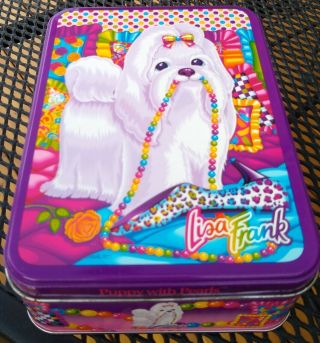 Vintage 90s Lisa Frank Puppy With Pearls Collectible Tin Box Empty