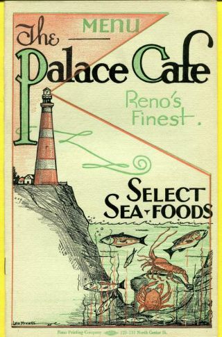 Vtg 1950s Restaurant Menu The Palace Cafe Reno 