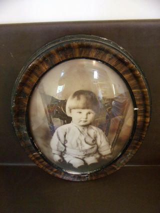 Vintage Oval Frame Convex Bubble Glass Young Child