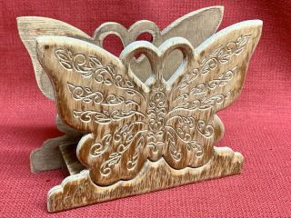 Vintage Carved Wood Butterfly Napkin Holder Mail/envelope Holder 6”x2 3/4”x5”t