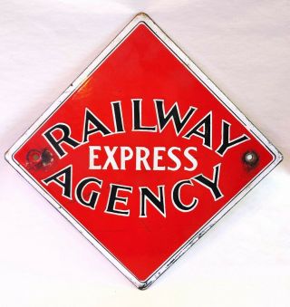 Vintage Railway Express Agency Porcelain Sign Vtg Old