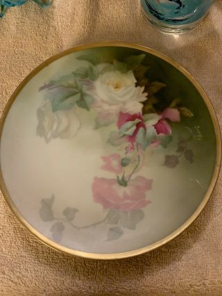 Vintage Thomas Sevres Bavaria Plate 8” Floral Gold Trim Hand Painted Roses