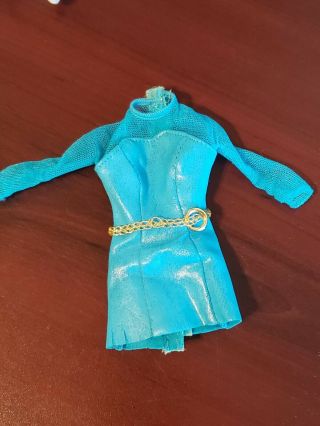 Vintage Blue Barbie Doll Dress With Yellow Belt From 1993 " Earring Magic "
