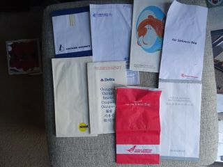 8 X Airline Air Sickness Bags From Air India,  Dragonait,  Delta & More