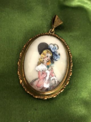 Vintage Jewellery Unusual ‘thomas L Mott’ Opening Photo Locket Painted Lady
