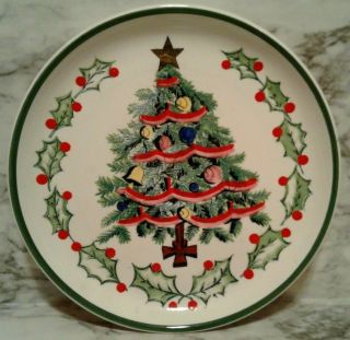 Vintage 1096 Geo.  Z.  Lefton Christmas Tree Plate 1956 Hand Painted 8 1/2 "