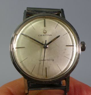 Vintage Swiss Made Stainless Certina Waterking Gents Wrist Watch Non Runner