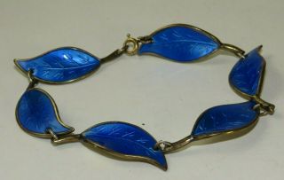 Vintage Sterling Silver Blue Enamel David Andersen Norway Leaf Bracelet
