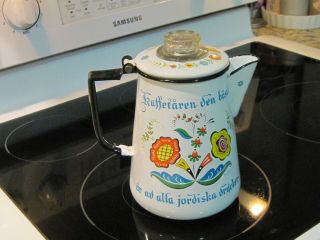 Vintage Berggren Swedish Scandinavian Enamelware Coffee Pot Percolator