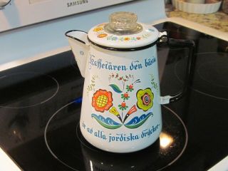 VINTAGE BERGGREN SWEDISH SCANDINAVIAN ENAMELWARE COFFEE POT PERCOLATOR 2