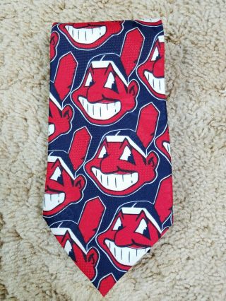 Vtg Cleveland Indians Mlb 90s Chief Wahoo Big Face Neck Tie 1996