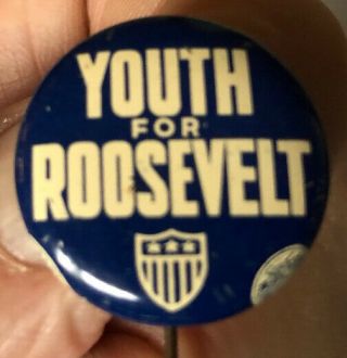 Vintage Youth For Fdr Franklin Roosevelt 7/8” Pin Pinback Badge