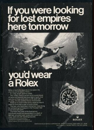 1969 Rolex Submariner Watch Yucatan Diver Diving Photo Vintage Print Ad
