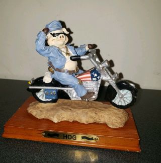 Biker Pig Hog Riding Motorcycle Figurine Heavy Xl Office Decor Man Cave Vtg Old