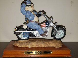 Biker Pig Hog Riding Motorcycle Figurine Heavy XL Office Decor Man Cave VTG Old 2