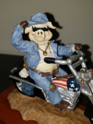 Biker Pig Hog Riding Motorcycle Figurine Heavy XL Office Decor Man Cave VTG Old 3