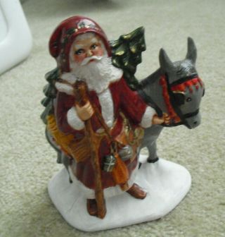 Vintage Bf Signed Ceramic Handpainted Santa Claus With Donkey Figurine 6 " Tall