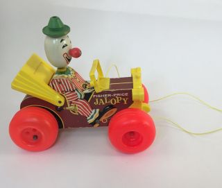 Vintage 1965 Fisher Price 724 Jalopy Wood Pull Toy Vgc
