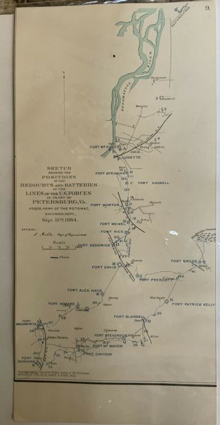 Vintage Civil War Map Sketch Of Positions Us Forces Petersburg,  Va