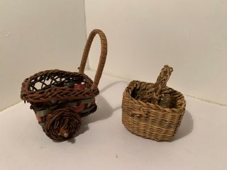 Vintage Dollhouse Miniatures Wicker Stroller & Basket 60