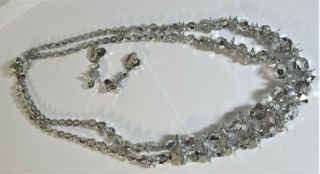 Vintage Signed Sherman Silver Crystal Beads Rhinestones Necklace & Earrings Set