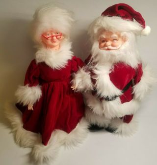 Vintage Handmade Santa Mrs Claus Dish Soap Bottle Dolls Christmas Decorations