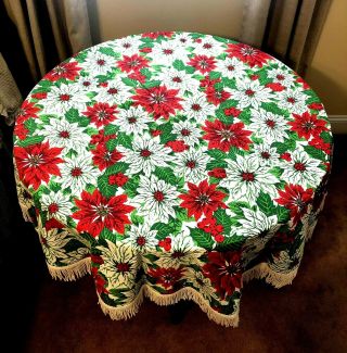 Vintage Table Cloth Christmas Holiday Round 1970s - 80s