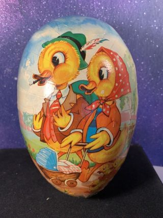 Vintage German Paper Mache Easter Egg Candy Container Ducks 7 1/2 " Large
