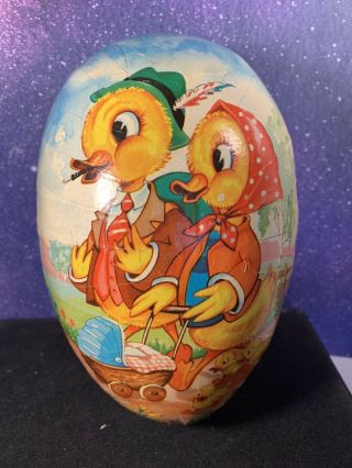 Vintage German Paper Mache Easter Egg Candy Container Ducks 7 1/2 