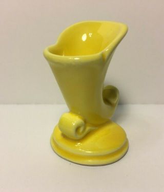 Vintage Shawnee Pottery Miniature Cornucopia Double Pedestal Yellow Vase Usa