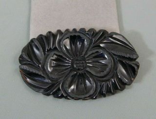 Vintage Art Deco Era Carved Black Bakelite Dogwood Flower Brooch Pin 3 "