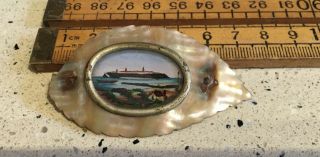 Vintage /antique Mother Of Pearl Brooch With Picture Under Glass,  Antique Brooch