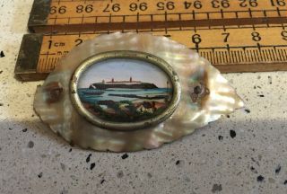 Vintage /Antique Mother Of Pearl Brooch With Picture Under Glass,  Antique Brooch 3