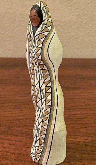 Vintage Wood Carving Native American Indian Woman Figure Painted Signed