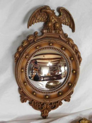 Vintage Convex Porthole American Eagle 13 Colony Wall Mirror Federal Style Gold