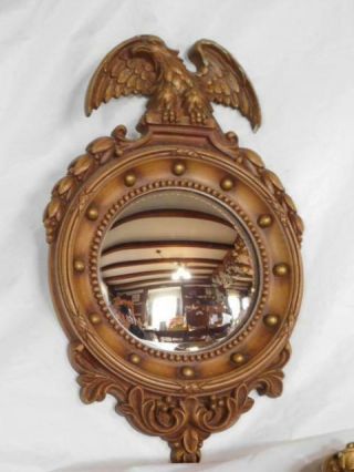 vintage convex porthole American eagle 13 colony wall mirror Federal style gold 2