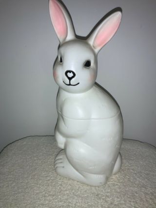 Vintage Plastic Blow Mold Easter Bunny Rabbit White Container - 2 Piece