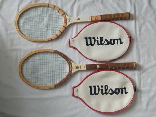 Vintage Wilson Wooden Jack Kramer & Billie Jean King Autograph Tennis Rackets